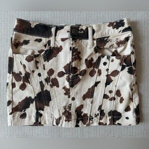 Cow Print Denim Mini Skirt, XS